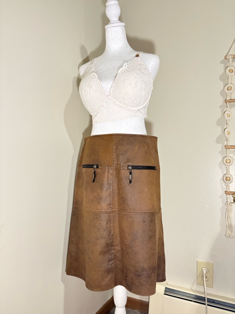 Insight Brown Mini Skirt with Zipper Details